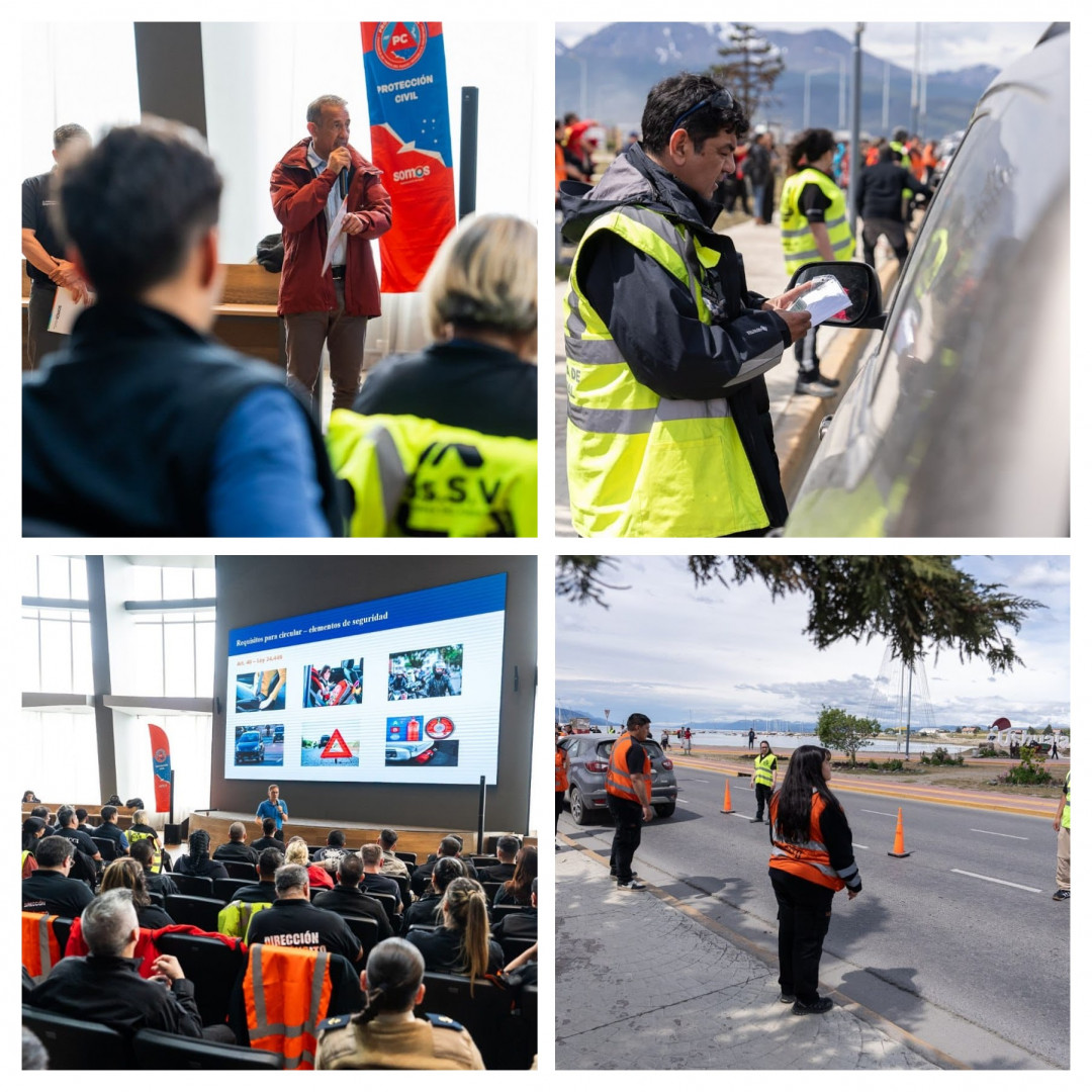 Un collage de fotos muestra a miembros de la La Secretaría de Protección Civil de la provincia quienes llevaron adelante una capacitación articulada con el Centro de Formación en Políticas y Gestión de la Seguridad Vial de la ANSV, destinada al personal abocado en tareas operativas de la provincia y municipios.