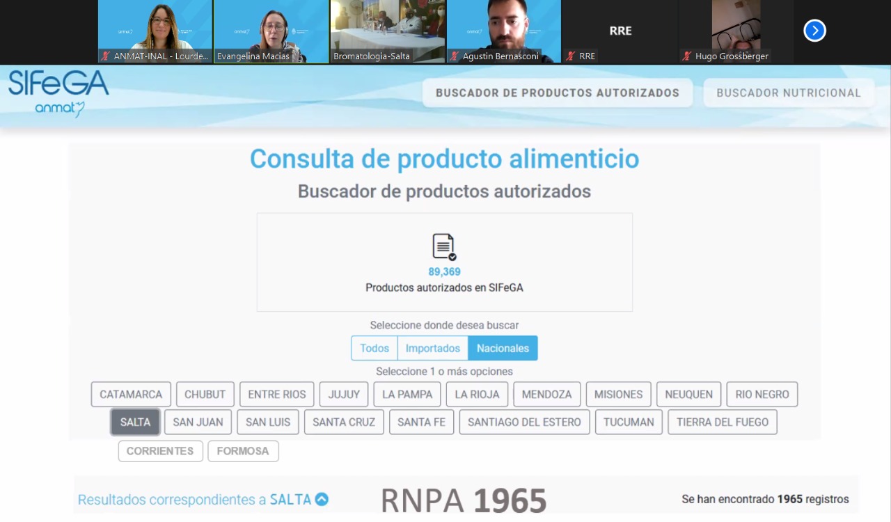 Consulta de producto alimenticio en el buscador de SIFeGA_print de pantalla