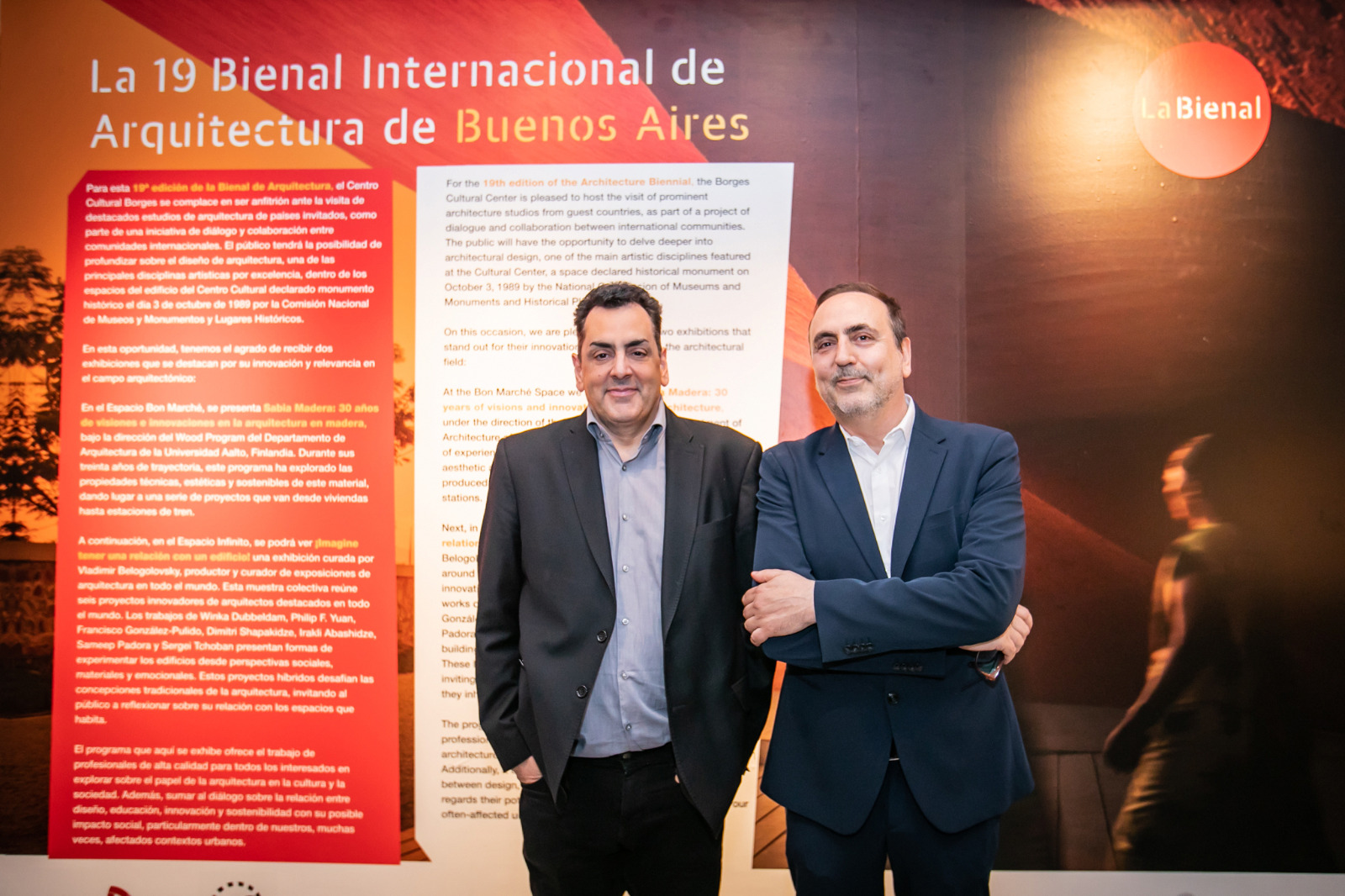 El secretario de Cultura de la Nación, Leonardo Cifelli, y el director del Centro Cultural Borges, Alberto Negrin, en la inauguración de la Bienal de Arquitectura, el 8 de septiembre último.