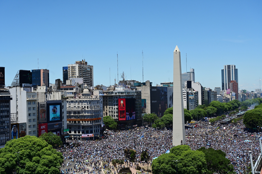 Microcentro durante la recepción de la Selección Nacional